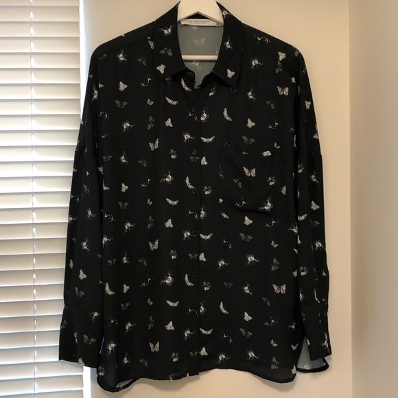 Drop sleeve black butterfly blouse “Contemporaine” - Picture 1 of 13